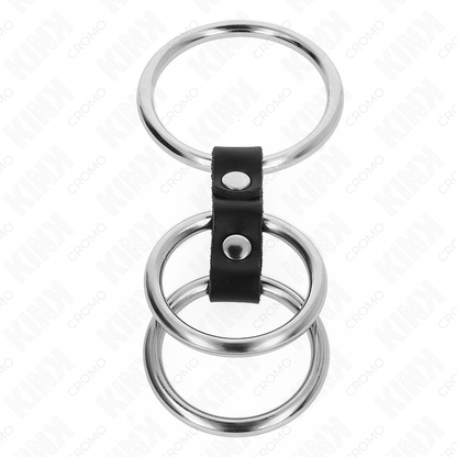 KINK - 3.7 CM TO 5 CM METAL TRIPLE COCK RING CONNECTED WITH LEATHER