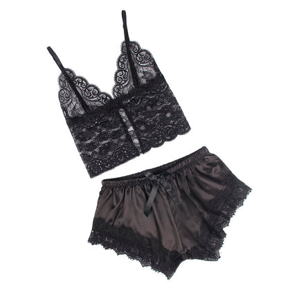 SUBBLIME - 953935 CASUAL SILK NIGHTGOWN + BLACK LACE PANTS S/M