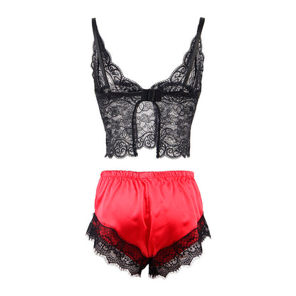 SUBBLIME - 953959 CASUAL SILK NIGHTGOWN + BLACK/RED LACE PANTS S/M