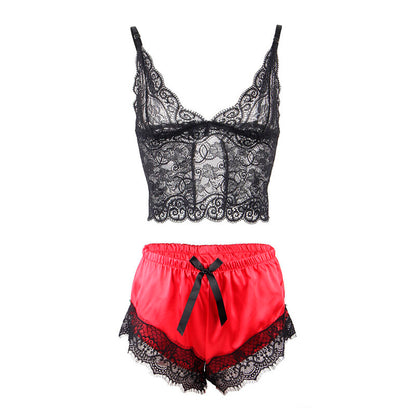 SUBBLIME - 953959 CASUAL SILK NIGHTGOWN + BLACK/RED LACE PANTS S/M