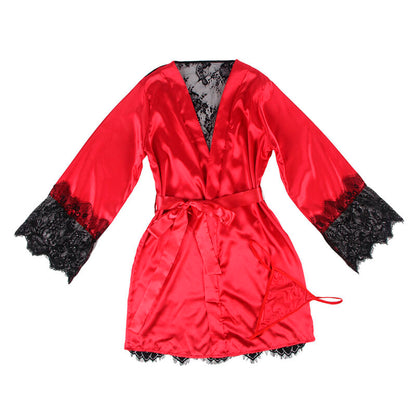 SUBBLIME - 954017 SHEER LACE NIGHTGOWN AT THE BACK + RED/BLACK THONG S/M