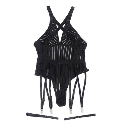 SUBBLIME - 954147 BLACK BODYSUIT WITH GARTER BELT S/M