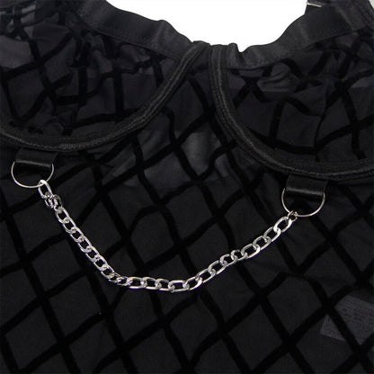 SUBBLIME - 9542277 BODYSUIT WITH CHAINS + GARTER BELT BLACK L/XL
