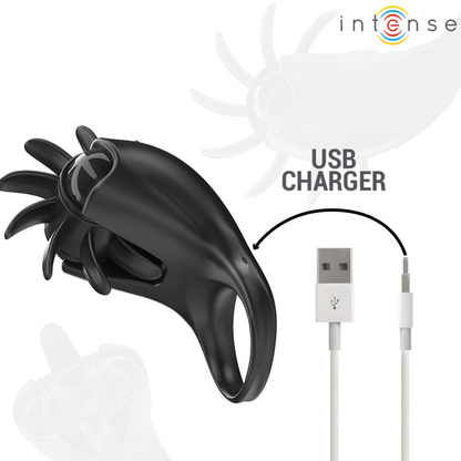 INTENSE - MABEL ANEL VIBRATÓRIO 10 VIBRAÇÕES COM ESTIMULADOR DE CLITÓRIS PRETO