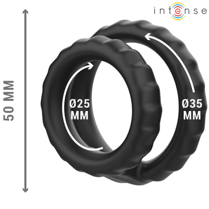 INTENSE - DEWEY ANILLO DE PENE DOBLE DE SILICONA NEGRO MODELO 2