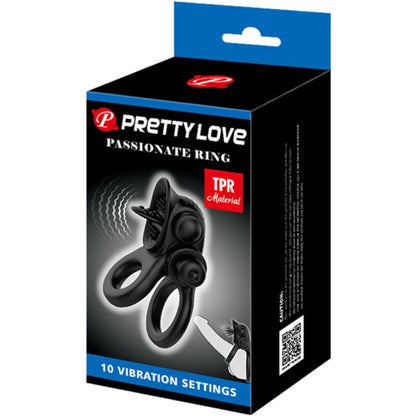 PRETTY LOVE - PASSIONATE RING DOUBLE VIBRATING RING + BLACK CLITORAL STIMULATOR