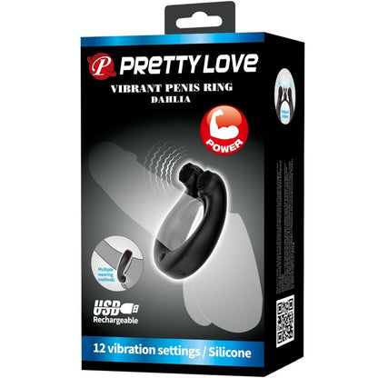 PRETTY LOVE - DAHLIA VIBRATING RING + CLITORAL STIMULATOR 12 VIBRATIONS BLACK