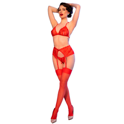 CHILIROSE - CR 4848 SUJETADOR SET + THONG + ENCAJE MEDIAS RED S