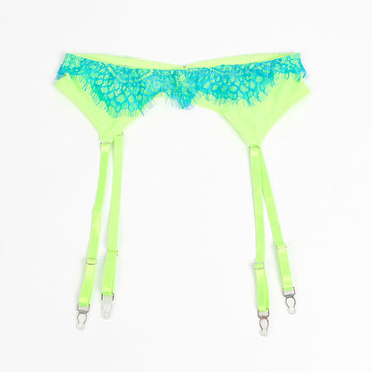 SUBBLIME - 955311 GREEN AND BLUE LACE BRA SET WITH GARTERS S/M