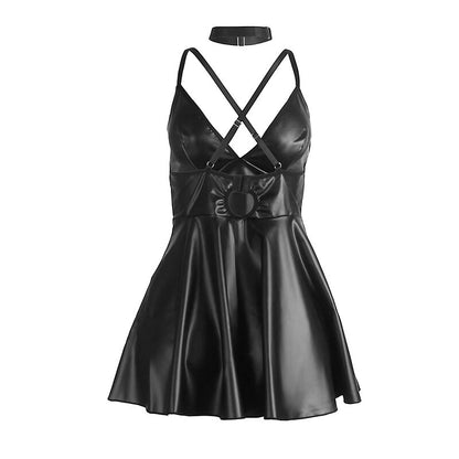 SUBBLIME - 955380 BLACK LEATHER DRESS WITH STRAPS L/XL