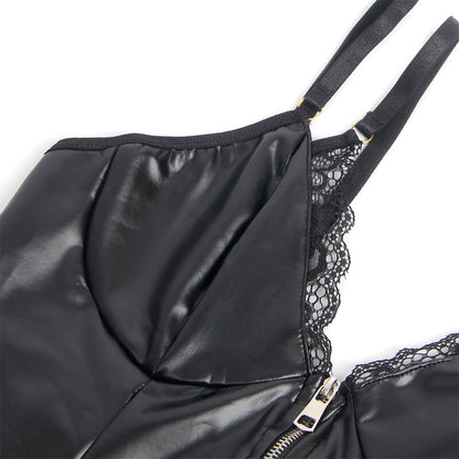 SUBBLIME - 955458 BLACK LEATHER BODYSUIT WITH ZIPPER S/M