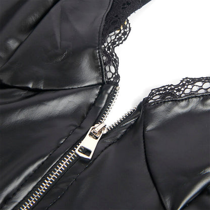 SUBBLIME - 955458 BLACK LEATHER BODYSUIT WITH ZIPPER S/M