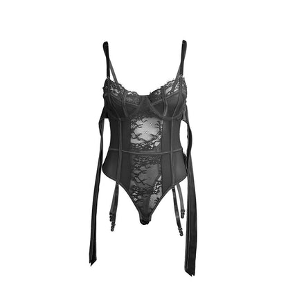 SUBBLIME - 955502 LACE BODYSUIT WITH ties AND GARTERS BLACK L/XL