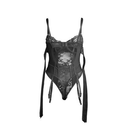 SUBBLIME - 955502 LACE BODYSUIT WITH ties AND GARTERS BLACK L/XL