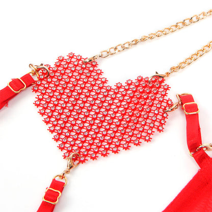 SUBBLIME - 955519 CONJUNTO DE SUJETADOR CON CADENAS Y MALLA CORAZÓN ROJO S/M
