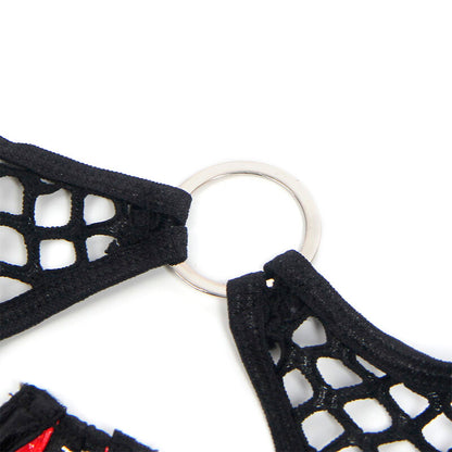 SUBBLIME - 955533 RED LEATHER BRA SET WITH MESH ZIPPER S/M