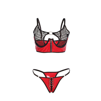 SUBBLIME - 955533 RED LEATHER BRA SET WITH MESH ZIPPER S/M