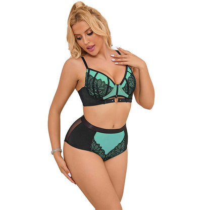 SUBBLIME - 955564 GREEN LEATHER BRA SET WITH MESH ZIPPER L/XL