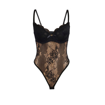SUBBLIME - 955618 BLACK LACE BODYSUIT WITH LOW CLOSURE S/M
