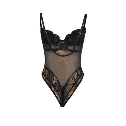 SUBBLIME - 955625 LACE BODYSUIT WITH ZIP ON BOTTOM - BLACK L/XL