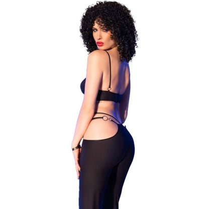 CHILIROSE - CR 4851 SET TOP NEGRO Y LEGGINS CON COMPLEMENTOS DORADOS