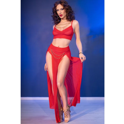 CHILIROSE - CR 4850 SET TOP ROJO AND LEGGINS WITH COMPLEMENTS GOLDEN S