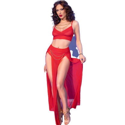 CHILIROSE - CR 4850 SET TOP ROJO AND LEGGINS WITH COMPLEMENTS GOLDEN S