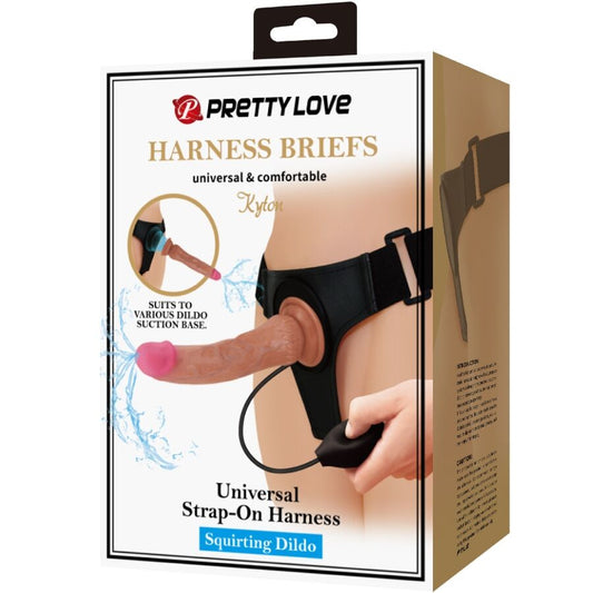 PRETTY LOVE - KYTON UNIVERSAL HARNESS BRIEFS COM DILDO SQUIRTING 19 CM MULATO
