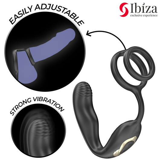 IBIZA - PLUG ANAL GIRATÓRIO COM CONTROLE REMOTO WIGGLE COM VIBRAÇÃO PERINEAL E ANÉIS PARA AUMENTO DO PÊNIS