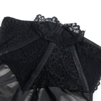 SUBBLIME - 957544 VESTIDO DE COURO COM GOLA DE RENDA PRETO S/M