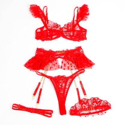 SUBBLIME - 957506 CONJUNTO DE SUJETADOR Y LIGUERO DE ENCAJE ROJO S/M