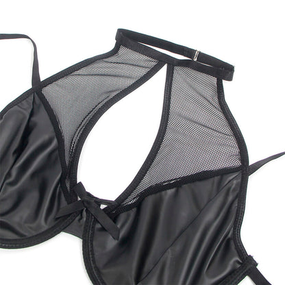 SUBBLIME - 957582 CONJUNTO DE SUTIÃ E SAIA DE COURO PRETO S/M