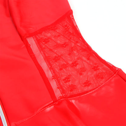 SUBBLIME - 957728 VESTIDO DE COURO COM ZÍPER DE RENDA VERMELHO S/M