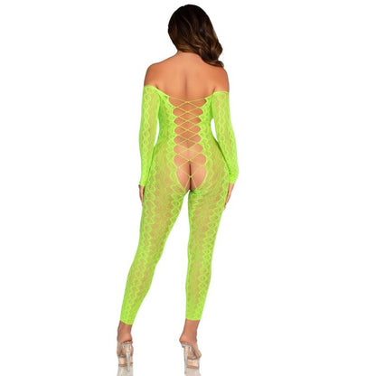 LEG AVENUE - BODYSOCKING SIN PIES EXÓTICO ENCAJE DE SERPIENTE VERDE NEÓN