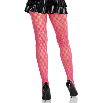 LEG AVENUE - PANTIMEDIAS DE ENCAJE CON OJALES ROSA NEÓN