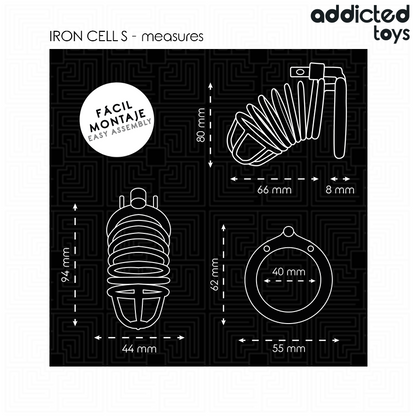 ADDICTED TOYS LOCKED - GAIOLA DE PÊNIS DE METAL COM CÉLULA DE FERRO 4 CM TAMANHO S