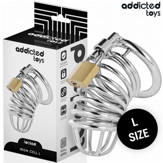 ADDICTED TOYS LOCKED - GAIOLA DE PÊNIS DE METAL COM CÉLULA DE FERRO 5 CM TAMANHO L