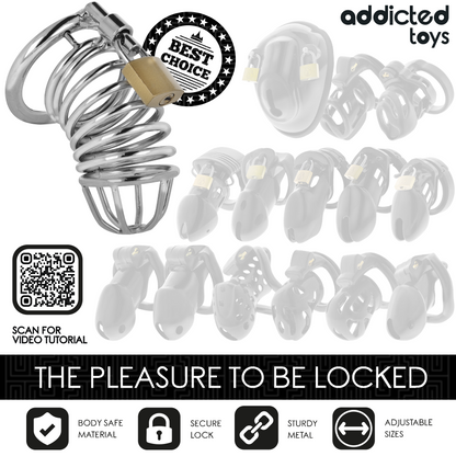 ADDICTED TOYS LOCKED - GAIOLA DE PÊNIS DE METAL COM CÉLULA DE FERRO 5 CM TAMANHO L