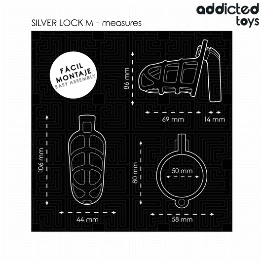 ADDICTED TOYS LOCKED - GAIOLA DE PÊNIS COM TRAVA DE PRATA TAMANHO M
