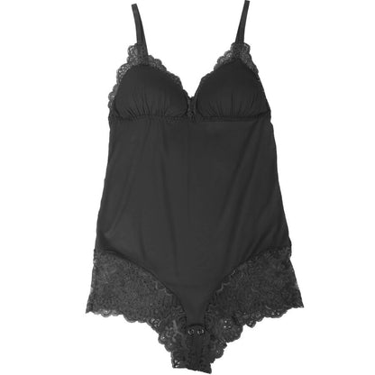 SUBBLIME - BLACK FLORAL TEDDY WITH LACE DETAIL S/M