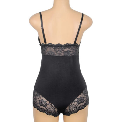 SUBBLIME - BLACK FLORAL TEDDY WITH LACE DETAIL S/M