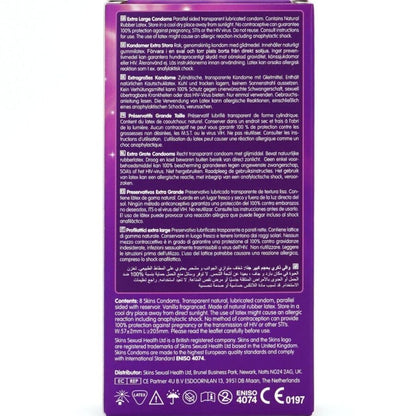 SKINS - PRESERVATIVOS EXTRA GRANDE PREMIUM PACOTE COM 8