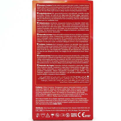 SKINS - PRESERVATIVOS PREMIUM DE MORANGO - PACOTE COM 8