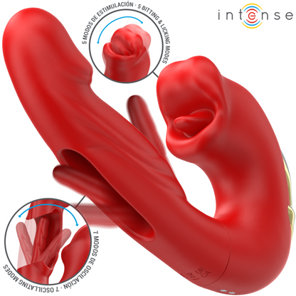 INTENSE - NATHY VIBRADOR DOBLE CON BOCA ESTIMULANTE MULTIFUNCIÓN ROJO