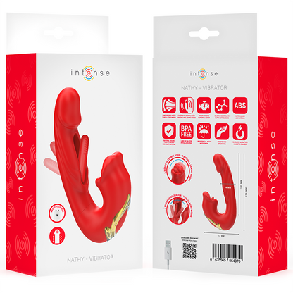 INTENSE - NATHY VIBRADOR DOBLE CON BOCA ESTIMULANTE MULTIFUNCIÓN ROJO