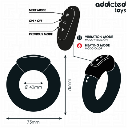 ADDICTED TOYS - ANEL PÊNICO VIBRANTE COM EFEITO DE AQUECIMENTO E CONTROLE REMOTO