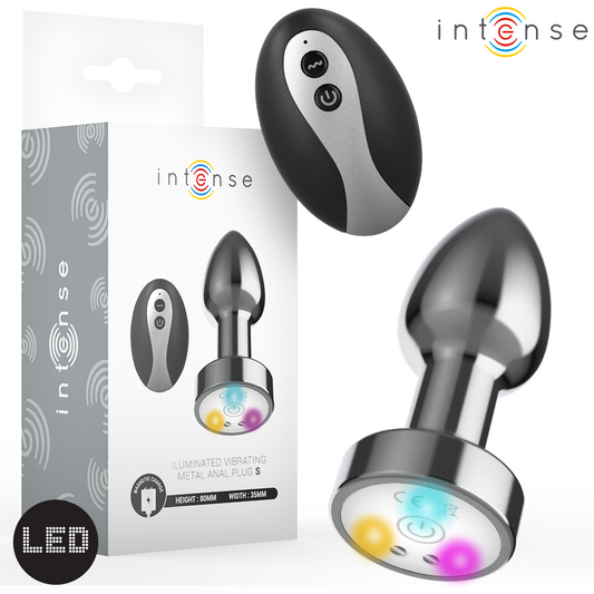 INTENSE - PLUG ANAL DE METAL VIBRATORIO CON LUCES LED Y CONTROL REMOTO - TALLA S