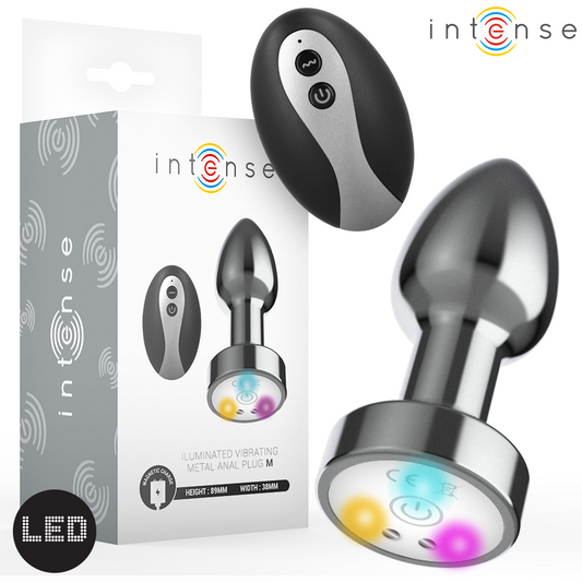 INTENSE - PLUG ANAL DE METAL VIBRANTE CON LUCES LED Y CONTROL REMOTO - TALLA M