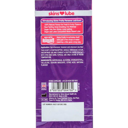SKINS - LUBRICANTE A BASE DE AGUA CON SABOR FRUTAL DE MANGO Y MARACUYÁ - DOSIS ÚNICA DE 5 ML