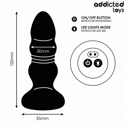 ADDICTED TOYS - PLUG ANAL GIRATORIO VIBRATORIO CON LUZ LED Y CONTROL REMOTO